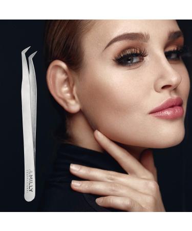 MILLY Professional Volume Eyelash Extension Tweezers | Curved Precision Closure Tips | Titanium Coated Stainless Steel | 12 cm (4.72 inches) - Buy Online on SooperMarket.com