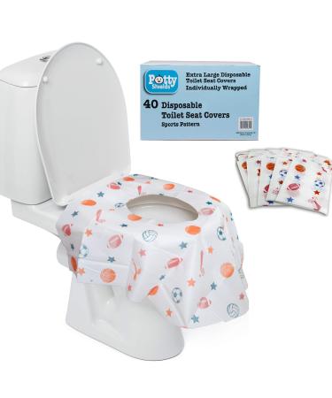 Disposable Toilet Seat Covers for Kids & Adults (40 Pack) Germ Protect from Public Toilets - Waterproof, Individually-Wrapped, Plastic Lined for No Soak Thru, XL to Cover the WHOLE Toilet -Blue/Sports 40 Count (Pack of 1)