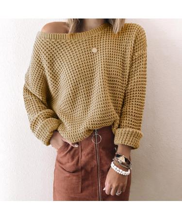Buy CreoQIJI Women's Khaki Knitted Sweater - Casual Long Sleeve Pullover for Winter | Cozy Solid Color Eyelet Set - Buy Online on SooperMarket.com