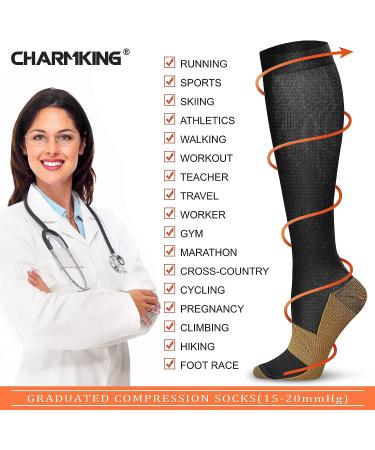 Copper Compression Socks (8 Pairs) 15-20 mmHg | Graduated Athletic & Daily Wear for Men & Women | Running, Travel | Black | Large-X-Large - Buy Online on SooperMarket.com