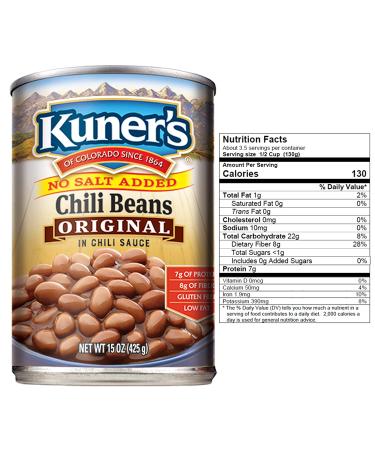 Kuner's No Salt Added Vegan Chili Beans (12 Pack) - Non-GMO, Gluten-Free Pinto Beans - 15 Oz Can - USA Sourced & Packaged - Buy Online on SooperMarket.com