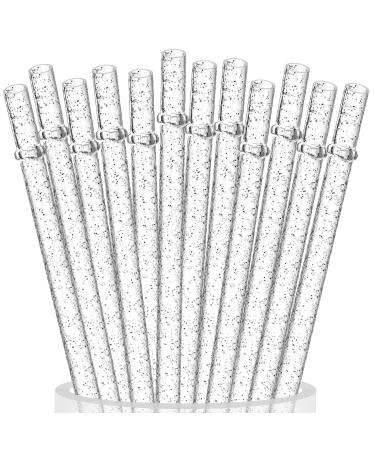 ALINK 12-Pack Reusable Clear Plastic Glitter Straws 11" Long Hard Tumbler Replacement Straws for 20 OZ 30 OZ Yeti/ Rtic Mason Jars with Cleaning Brush 11 Inch (Pack of 12) Clear