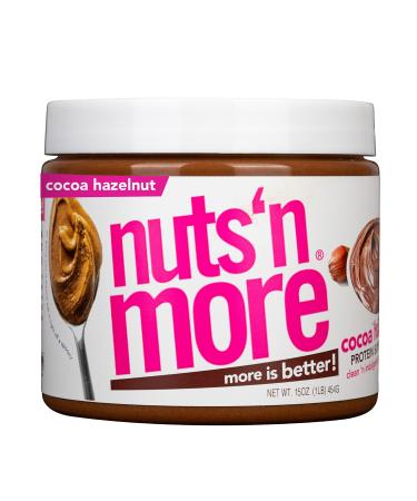 Nuts N More Cocoa Hazelnut Butter Spread, All Natural Keto Snack, Low Carb, Low Sugar, Gluten Free, Non-GMO, High Protein Flavored Nut Butter (16 oz Jar)
