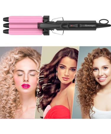 Mini 3 Barrel Curling Iron - 1/2 Inch Beach Waves Wand for Travel | Dual Voltage Ceramic Tourmaline Crimper - Pink - Lightweight & Easy to Use - Buy Online on SooperMarket.com