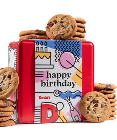David's Cookies Happy Birthday Chocolate Chunk Cookies Tin 1lb - Handmade and Fresh Baked Gourmet Cookie Gift Basket - Delectable & Made with Premium Ingredients - Ideal Birthday Food Gift For All Chocolate Chunk 1 Lb