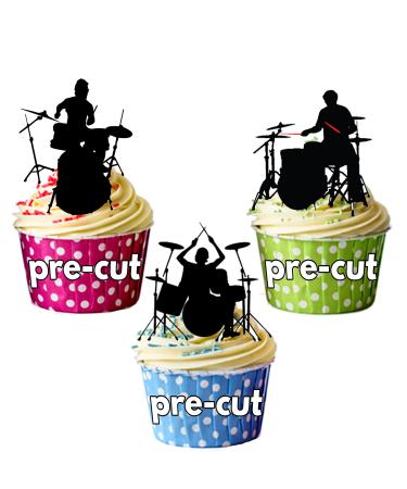 AKGifts Drummer Silhouettes Edible Cake Decorations (Pack of 12)