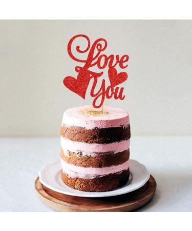 Cyodoos 1 PCS Valentine's Day Cake Topper glitter Love You Cupcake Picks for Valentine's Day Theme Wedding Party Cake Decorations Supplies Red - Buy Online on SooperMarket.com
