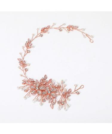 HEREAD Crystal Bride Wedding Hair Vine Flower Bridal Headband Leaf Hair Breath Accessories for Women and Girls  (A Rose Gold)