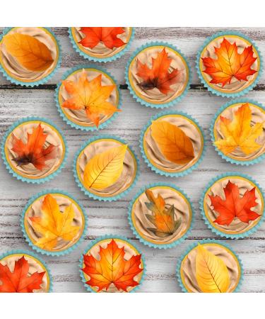 24 x Precut Autumn Leaves Maple Broad Leaf Edible Wafer Paper Cupcake Toppers For Cakes