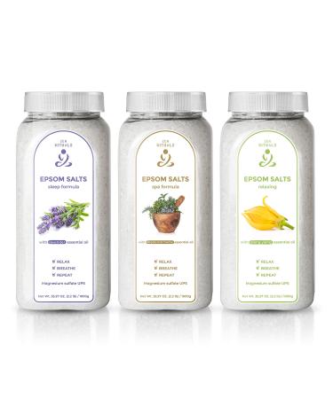 Zen rituals bathing salt for relaxation set with 3 bottles -pure magnesium bath salt ylang ylang epsom salt healing herbs epsom salt -lavender -with essential oils 3 kg