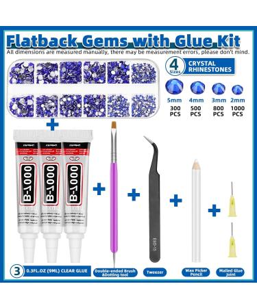 GLARKS B7000 Jewelry Adhesive Glue with Rhinestone Gems Kit 2600Pcs Dark Blue Rhinestones with Gems Adhesive Flat Back Gems Crystal Rhinestones with 6Pcs Dotting Tools for Craft Nail Art - Buy Online on SooperMarket.com