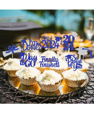 Graduation Cupcake Toppers 2024 Blue Class Of 2024 Cupcake Toppers Blue 2024 Cupcake Toppers Graduation Cupcake Picks Graduation 2024 for Graduation Party Decorations 2024 Blue and Silver - 36Pcs - Buy Online on SooperMarket.com