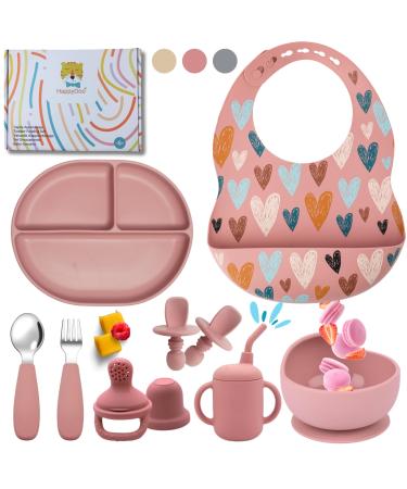 Happydoo |Baby dishes |12 pieces |Baby plate set |Baby dishes with suction cup |Baby dishes |BPA Free |Fruit sucker baby gift |Baby tableware set |In the gift box strong pink
