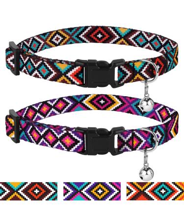 CollarDirect Aztec Cat Collar Breakaway Pack of 2 PCS Nylon Tribal Pattern Geometric Pet Kitten Collars for Cats Ethnic Teal + Tribal Magenta