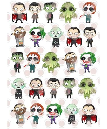 24 Halloween Horror Cupcake Toppers Theme #2 (PRECUT Optional) Edible Cupcake Toppers - Stand Up/Lie Flat/Lie Flat Wafer Cake Decorations (UNCUT Pack of 24) - Buy Online on SooperMarket.com