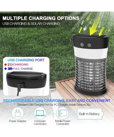 Mosquito Killer lamp Portable Bug Zapper Light Bulbs & Waterproof Camping Lantern 1800mAh Battery USB and Solar Rechargable LED Insect & Fly Killer for Outdoor Home Bedroom Backyard Patio Black - Buy Online on SooperMarket.com