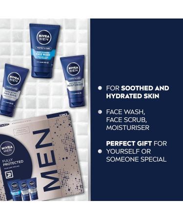 NIVEA MEN Fully Protected Gift Set (3 Products) Men's Skincare Gift Set with Face Wash Exfoliating Scrub and Moisturiser Perfect as Christmas or Birthday Gift for Him - Buy Online on SooperMarket.com