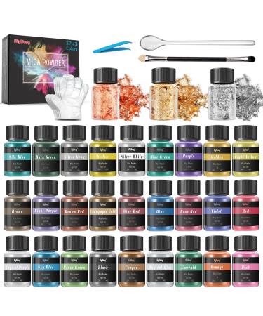 Mica Powder - 30 Pearlescent Epoxy Resin Color Pigments Set- Natural Cosmetic Grade Pigment for Soap Dye, Lip Gloss, Nail Polish, Makeup, Epoxy Resin, Candle Making, Bath Bombs, Slime, 5g/0.18oz