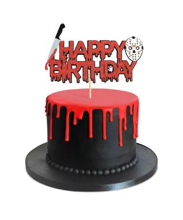 Blumomon 1 Pack Horror Movie Happy Birthday Cake Topper Glitter Halloween Killer Birthday Cake Pick for Bloody Horror Movie Theme Birthday Baby Shower Party Cake Decorations Supplies Killer -1-1