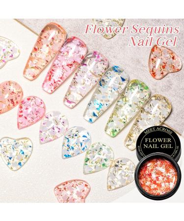 MEET ACROSS Flower Glitter Gel Nail Polish Set - 6 Pcs Diamond Sequins Jelly Gel Nail Polish Set for Nail Art Manicure - Buy Online on SooperMarket.com