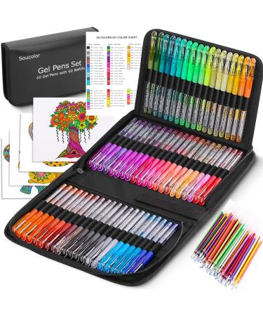 Soucolor Glitter Gel Pens for Adult Coloring Books 120 Pack-60 Glitter Pens 60 Refills and Travel Case 40% More Ink Glitter Gel Markers Pen Set for Drawing Doodling Journaling Craft Art Supplies