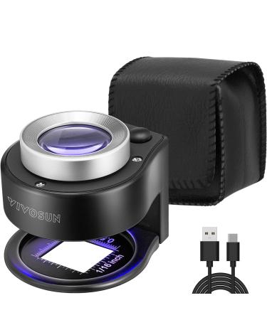 VIVOSUN 30X Rechargeable Loupe Magnifier with White LED Light and UV Light, Portable Magnifying Glass with Optical Glass Lens & Scale for Jewelry, Textile, Gems, Stamps, Coins and Plants