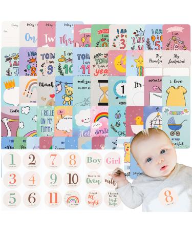 50 PCS Baby Monthly Milestone Cards and 18 Stickers Monthly Baby Milestone Growth Markers Record Card Newborn Welcome Sign Perfect Photography Props to Record Your Babys Growth