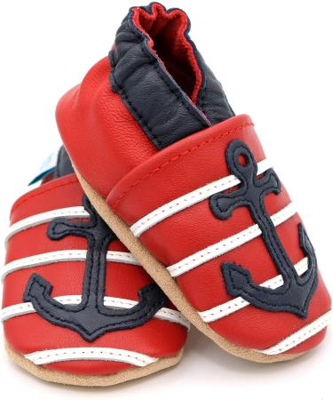 Dotty Fish Soft Leather Toddler Shoes for Boys | Non-Slip Suede Soles | Red Anchors | 2-3 Years - Buy Online on SooperMarket.com