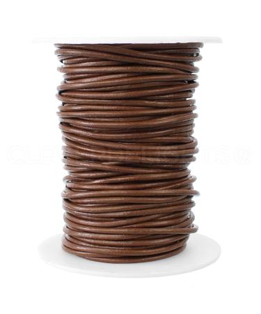 CleverDelights Genuine Brown Leather Cord - 2mm Round - 75 Feet
