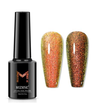 MIZHSE Holographic Glitter Gel Nail Polish Gold Chameleon Magic Sequin Glossy Nail Art UV/LED Soak Off Manicure Set for Home Salon 10ml