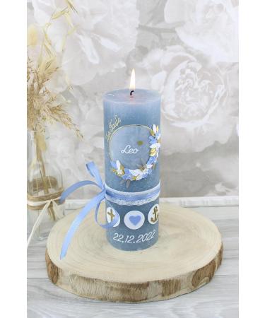 Cerziies Rustic Baptism Candle for Leo Boy or Girl - Personalized with Name & Date Hand Decorated Classic Wick - Buy Online on SooperMarket.com
