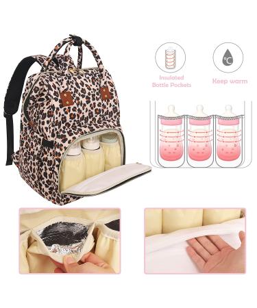 Leopard Print Diaper Bag Backpack | Multifunctional Maternity Bag for Baby Boys & Girls | Large Capacity Travel Nappy Bag - Buy Online on SooperMarket.com
