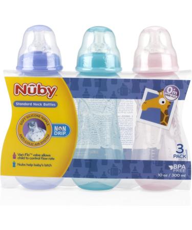 Nuby Non-Drip Standard Neck Bottles 10oz - Colors May Vary - 3 Count - Buy Online on SooperMarket.com