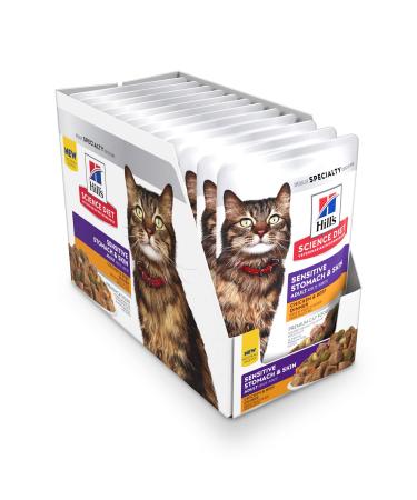 Hill's Science Diet Adult Sensitive Stomach & Skin Wet Cat Food Pouch, Chicken & Beef, 2.8 oz., 24 Pack