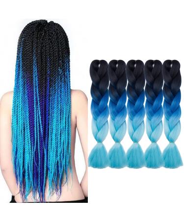 Tess Braids Extensions Blue 60 cm 5 Pack Jumbo Braids Kanecalon Kunsthaar For single-laid Box Braids Hair Extension Braid 100g/Bundle of Hair Braids Extension (5 pieces- #48 Blue Ombre) 60 cm (5 pieces) #48 Blue Ombre