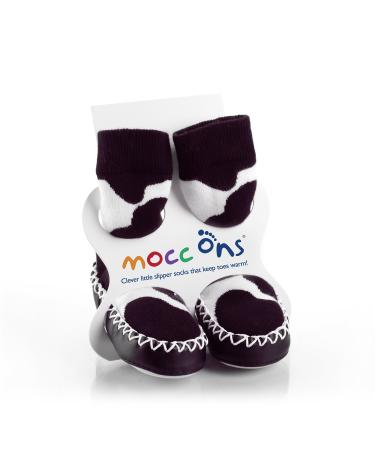 Mocc Ons Moccasin Washable Leather Sole Slipper Socks (6-12 Months Cow Print) 6-12 Months Cow Print