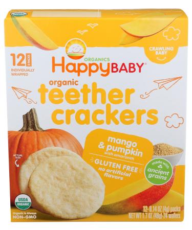 Happy Family Organics Organic Teether Crackers Mango & Pumpkin with Amaranth 12 Packs 0.14 oz (4 g) Each