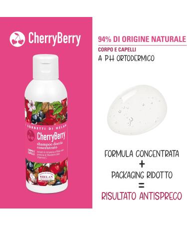 Helan I Sorbetti CherryBerry - Gentle Shower Gel & Shampoo for Women and Men with Vitamin C Sweet Almonds & Blackcurrant - Concentrated Hair & Body Wash with Revitalising Action - Made in Italy 150ml - Buy Online on SooperMarket.com