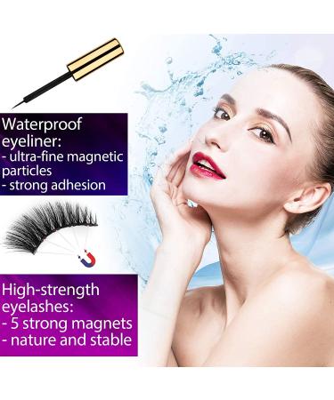 EARLLER Magnetic Eyelashes & Eyeliner Kit - 7 Pairs Natural Look False Lashes, Reusable 3D & 5D Set - No Glue, Easy Application - Buy Online on SooperMarket.com