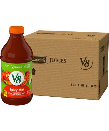 V8 Spicy Hot 100% Vegetable Juice, Vegetable Blend with Tomato Juice, 46 FL OZ Bottle (Pack of 6) Spicy Hot, 46 oz, Pack of 6 Bottles