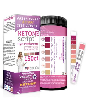 Nurse Hatty - 150 Ketone Test Strips w Built-in Color Chart Free Keto Guide eBook & Free App - Made-in-The-USA - Urine Test for Ketogenic Ketosis Low Carb Atkins & Paleo Diets - Extra Long Strips 150 count (Pack of 1)