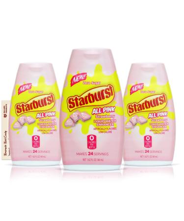 Starburst Liquid Water Enhancer - All Pink Strawberry Pack of 3 - Low Calorie Pink Starburst Water Flavoring Drops - With Ballard Products Recipe Card