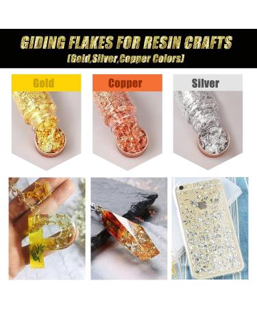 Gold Foil Flakes for Resin - 8 Bottle Set | Gilding Flakes for Nails, Crafts, Painting, Art, Slime - Gold, Silver, Copper, Red, Blue, Purple, Green, Peach - Buy Online on SooperMarket.com