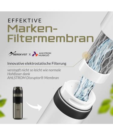 Bergkvist Outdoor Water Filter Bottle - 500ml Fj llklar | Ahlstrom Clean Drinking Water for Camping Hiking & Survival Adventures - Black - Buy Online on SooperMarket.com