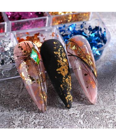 Gzmayuen Leaf Gold Nail Art Glitter Foil Flakes for Nail Decoration | 2 Boxes Golden Aluminum Foil Seedlettes - Buy Online on SooperMarket.com