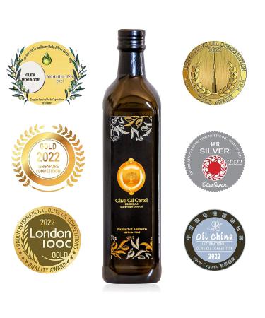 Olive Oil Cartel Premium Moroccan Extra Virgin Olive Oil - 25.4 FL Oz - High Polyphenol Gold Award Winner - Low Acidity - Unblended Single Source Family Farm EVOO - Cooking Gift - Picholine Marocaine - Buy Online on SooperMarket.com