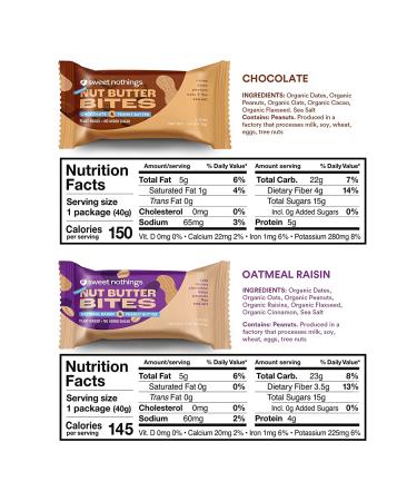 Sweet Nothings Superfood Nut Butter Bites Variety Pack - Chocolate Banana, Apple Cinnamon, Oatmeal Raisin, 8 Delicious Bites - Buy Online on SooperMarket.com