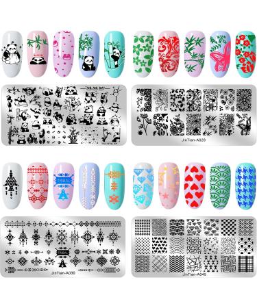 JSRQT Nail Art Stamping Plates Set - 6 Mixed Pattern Stencils for DIY Manicure | Sweet Panda Floral & Leaf Designs - Buy Online on SooperMarket.com