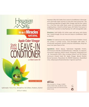 Hawaiian Silky Apple Cider Vinegar Leave-in Conditioner 8 fl oz - Static-Free Hair Care with Black Castor Oil for Growth - Natural Treatment for All Hair Types Including Color-Treated - Buy Online on SooperMarket.com