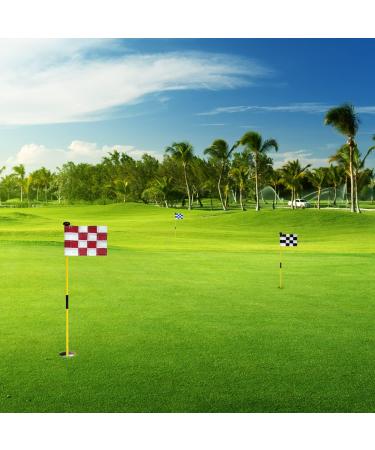 Checkered Golf Flags 8x6 Mini Putting Green Flags - 3 Pack Red/White Pin Flags | 420D Nylon Yard, Indoor, Outdoor Backyard Garden Flags - Buy Online on SooperMarket.com